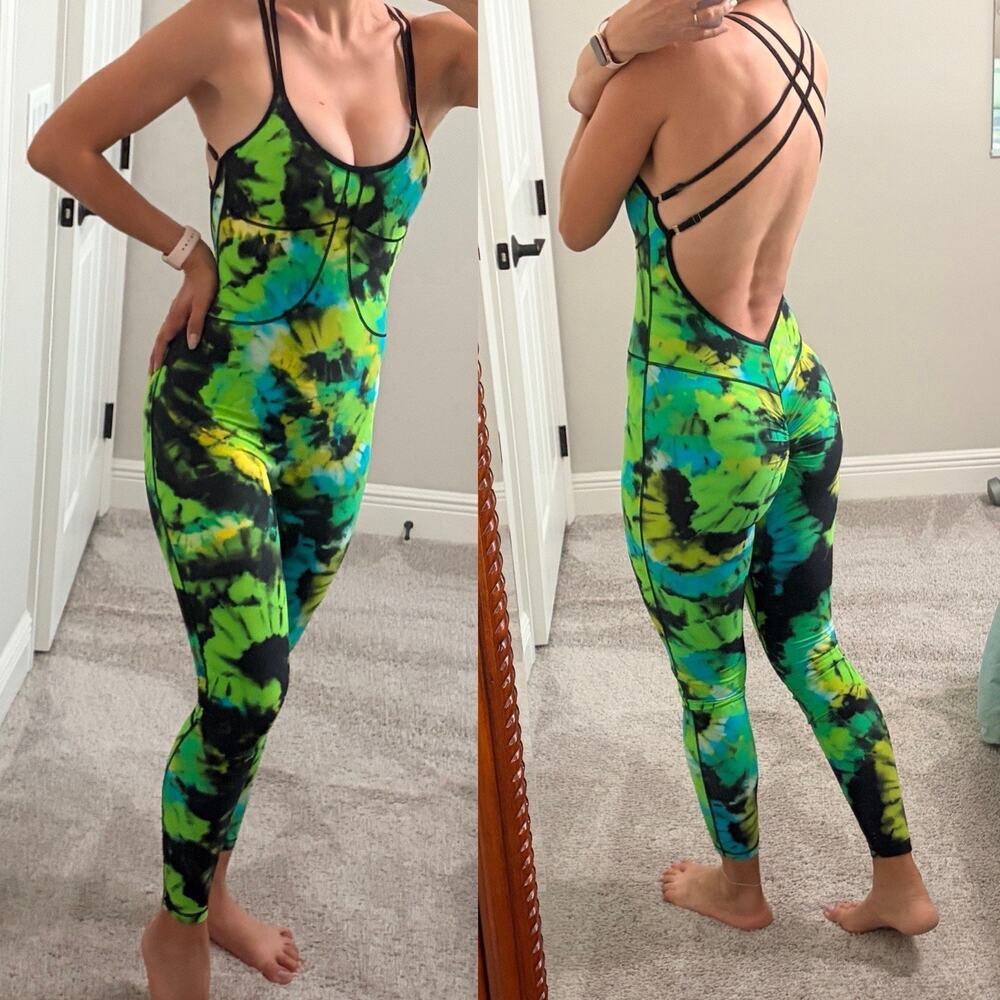 CLS NC corset bodysuit tie dye lemon lime V back long Size XS(see measurements)